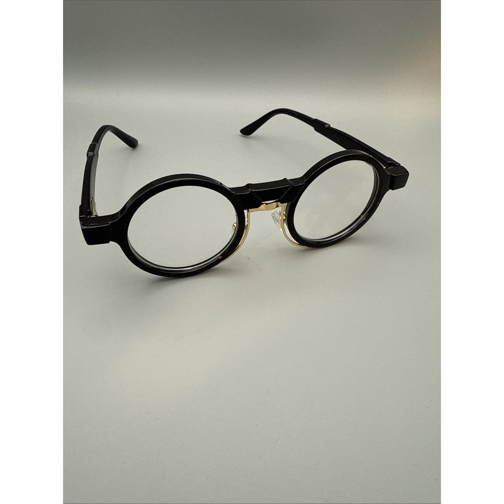 Retro Spectacles Glasses Japanese Round Acetate Black & Gold Eyeglass Frames HOT